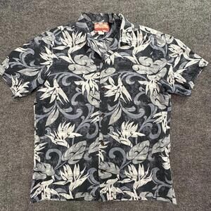 RJC Men's Hawaiian Shirt Large Black and White Floral Print #199